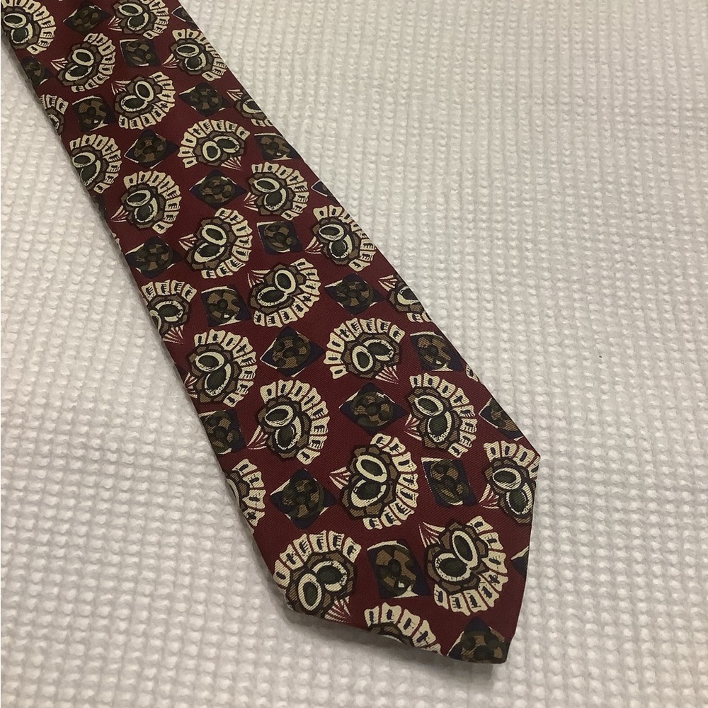 Britches of Georgetowne Abstract Maroon and Earth Tone Silk Tie Vintage